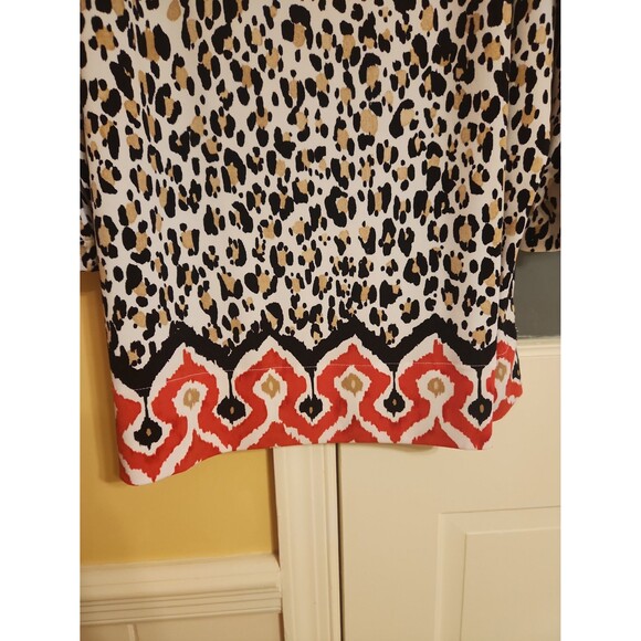 Chico's Leopard-Print 3/4 Sleeves Tunic Top w/ Red Trim Size 2 US 12/14 - Picture 5 of 9